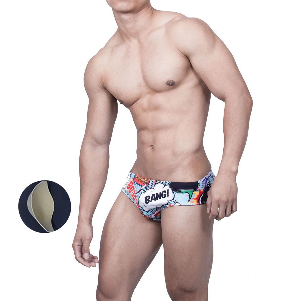 Men Swimming Briefs Sexy Swimwear with Removable Push Up Cup Surf Bathing Beach Boardshorts
