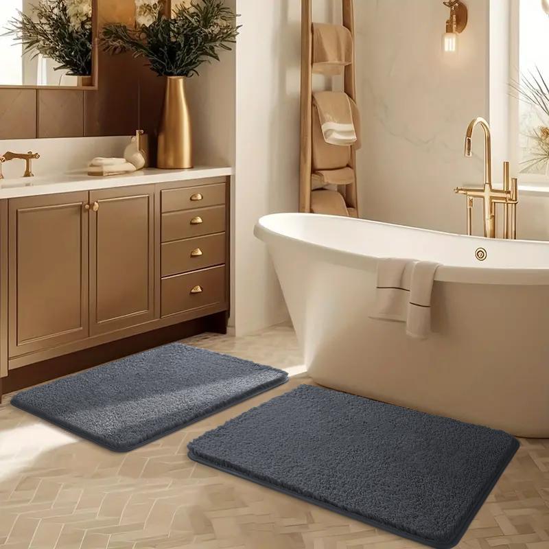 2pcs Ultra-soft Bathroom Absorbent Set Thick Furry Washbasin Floor Mat Shower Room Soft Mat Bathtub Mat Toilet Non-slip Foot Mat