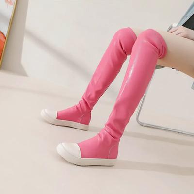 Модные женские ботфорты выше колена, сексуальные женские облегающие ботфорты, плоская толстая подошва, черные женские ботфорты до бедра