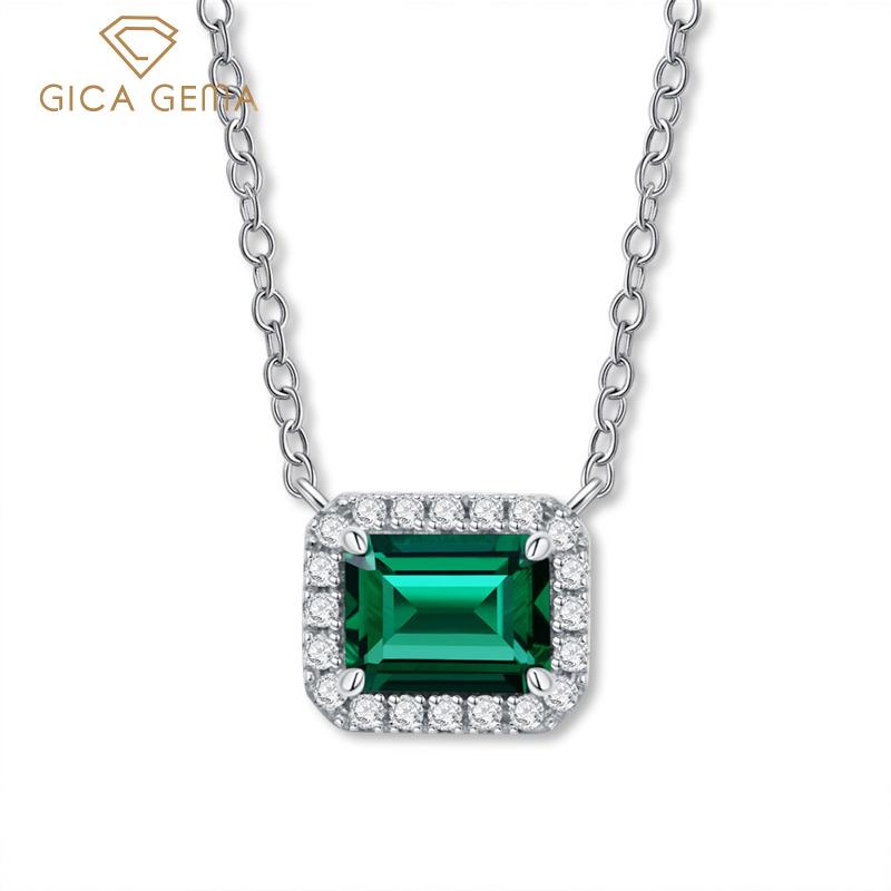 Gica Gema Изумрудные ожерелья из стерлингового серебра 925 пробы, 6*8 мм, кулон, уникальный дизайн, романтические ювелирные украшения, подарки для свадебной вечеринки, новый тренд
