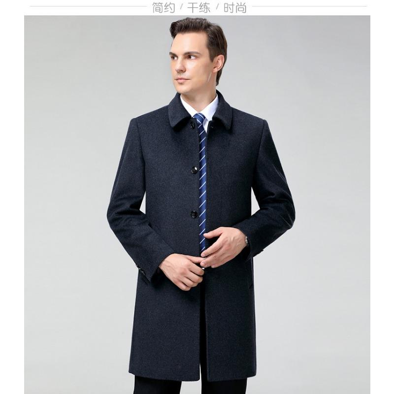 Высококачественные шерстяные пальто для мужчин среднего и пожилого возраста, ветровки средней длины с лацканами на пуговицах, повседневные плотные топы