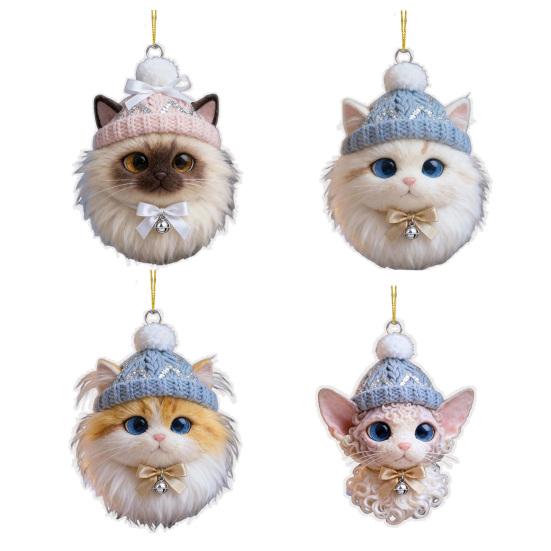 Plush Pet Shaped Ornament 2D Acrylic Cat Dog Rabbit Christmas Tree Ornament Cozy Winter Animal Charm for Car Rearview Mirrow Window Decor