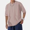 Men's Retro Solid Color Double Pocket Wide Cut Large Drop Shoulder 5/4 Sleeve T-shirt