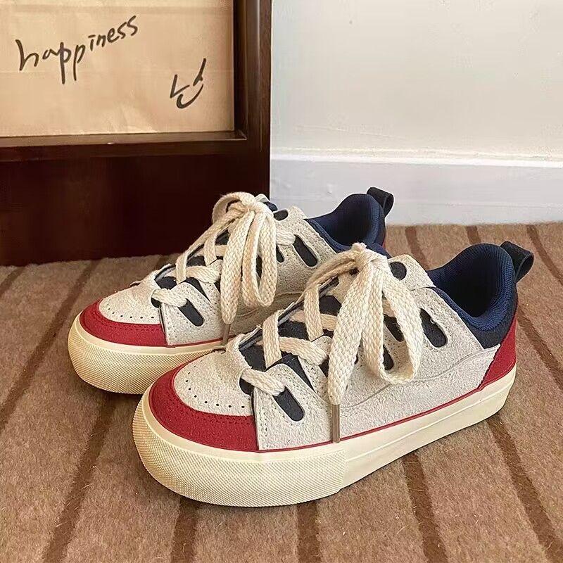Retro Ladies Sports Board Shoes Peplum Casual Original Niche Bread Small White Shoes Breathable Anti-slip Wear-resistant Low-top Sneakers
