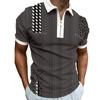 Striped Men's Casual Slim Stretch Breathable 3D Printed Zipper Short-sleeved POLO Shirt
