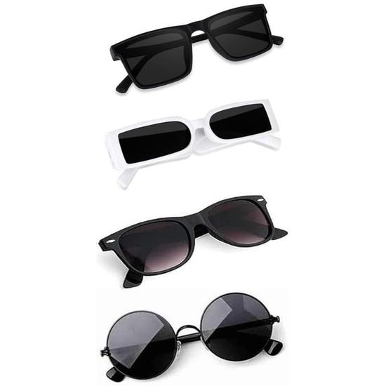 Sheomy Unisex Combo предлагает набор из 4 очков pathan Sunglasses Rectangle Retro Vintage Narrow Women::Мужчины, МКН-121