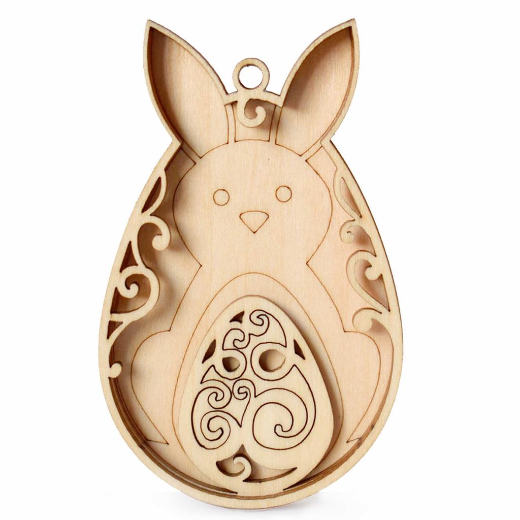 Bunnies Eggs Shape Cutouts Unfinished Wood Slices for Adult Children Painting Hanging Ornament Home Decoration
