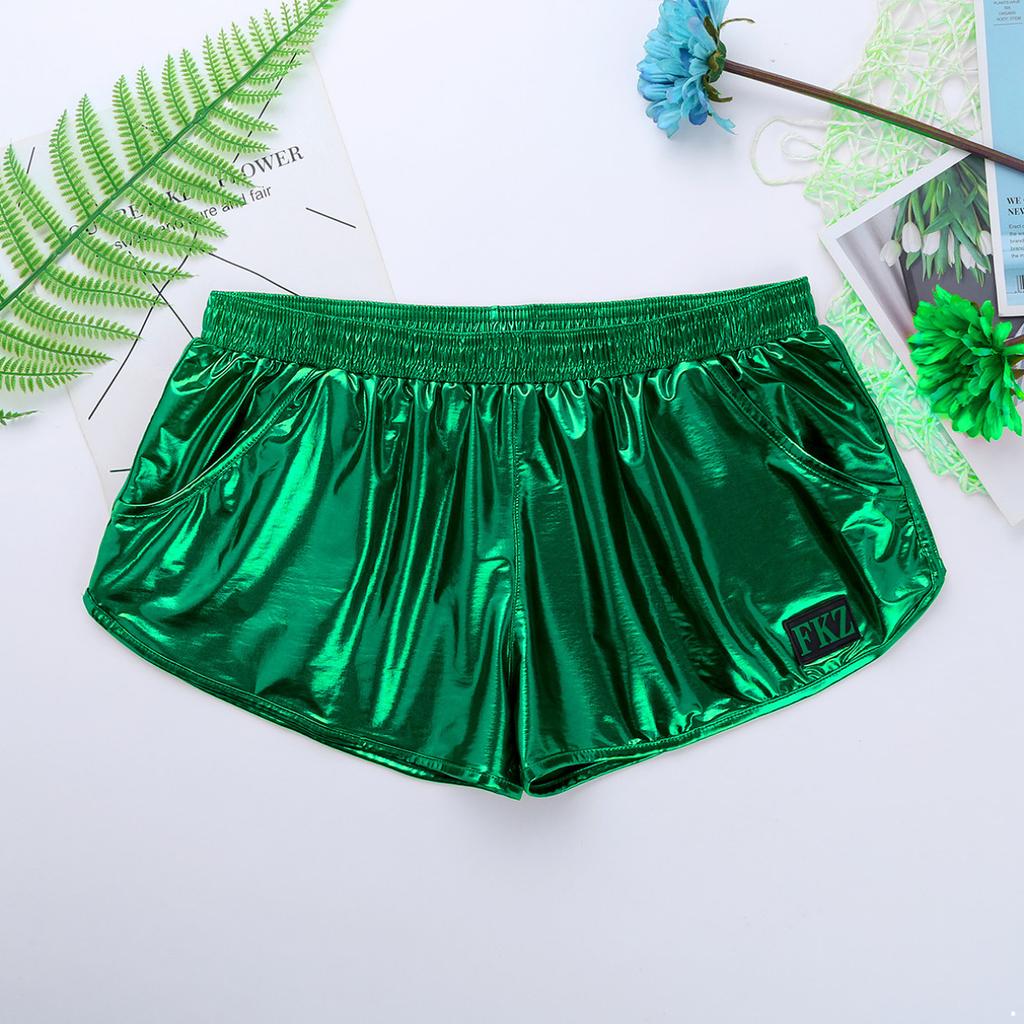 Men's Pants Shiny Metallic Low Rise Elastic Waistban Boxer Shorts Stage Performance Costume