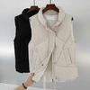 Women Autumn Winter Cotton Padded Waistcoat Stand Collar Sleeveless Vest Jacket Pockets Zipper Buttons Placket Windproof Warm Vest Coat