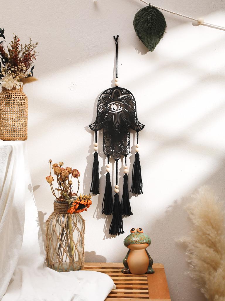 Деревянный Настенный Декор Настенный Подвес Рука Хамса Сглаз Домашний Декор Макраме Подвесной Декор Бохо Украшение для Дома Макраме Украшение для Комнаты