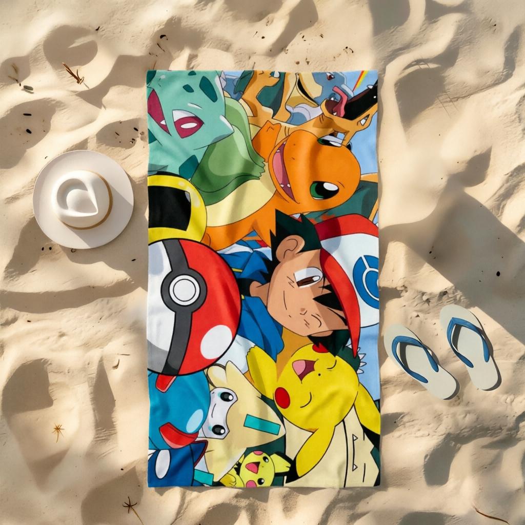 1 шт. Пляжное полотенце Pokemon, Быстросохнущее, Супервпитывающее, Многоцелевое использование для йоги, бассейна, спортзала, дома, путешествий, Отличный подарок