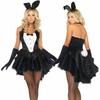 3Pcs Women Bunny Tuxedo Dress Gloves Headband Halloween Cosplay Costume Set