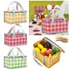 Insulated Picnic Bag Dual Zippers Plaid Lunch Tote Bag Large Capacity Soft Cooler Bag Multifunction for Outdoor Beach BBQ