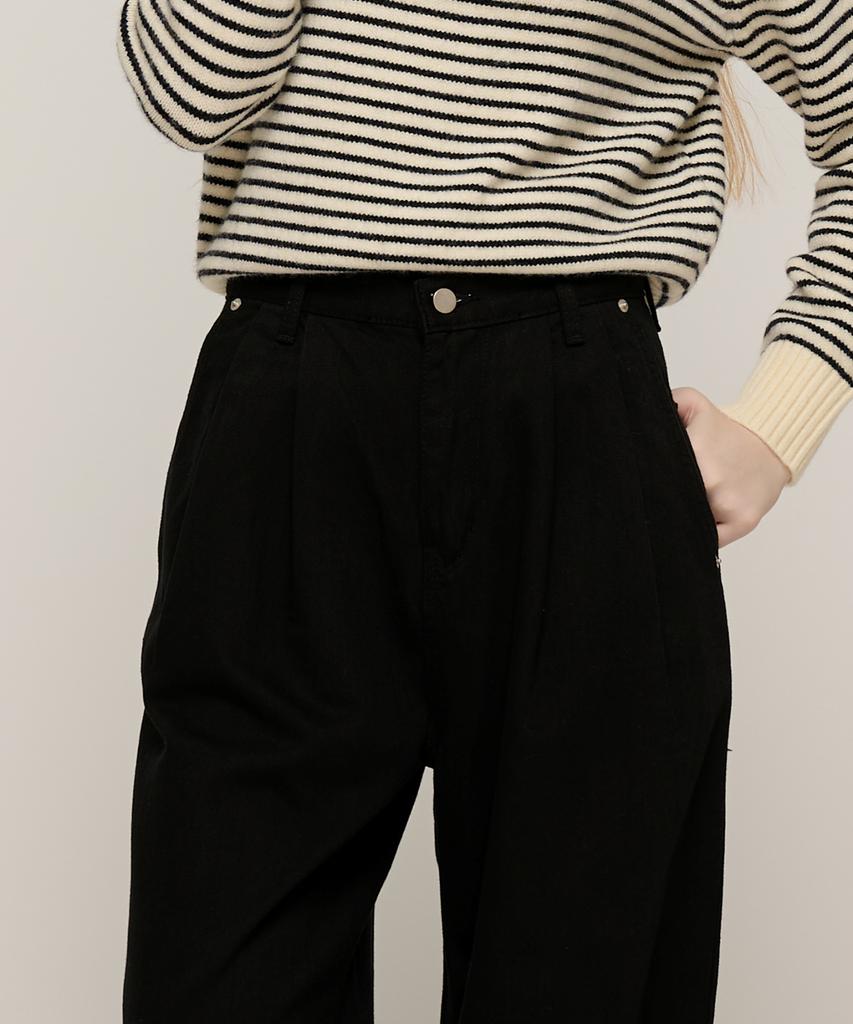 CARGOBROS FOR WOMAN Premium Cotton Double-Pleat Wide Pants (Black)