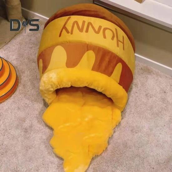 Кровать для кошек Honey Pot, зимний теплый спальный мешок для кошек, полуфиксированная кровать для кошек из мультфильмов, мягкая палатка для домашних животных, гнездо для котят и щенков