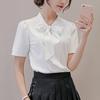Весенне-летняя женская рубашка с бантом на шнуровке, топы с длинным рукавом, однотонная, повседневная шифоновая блузка, рабочая одежда