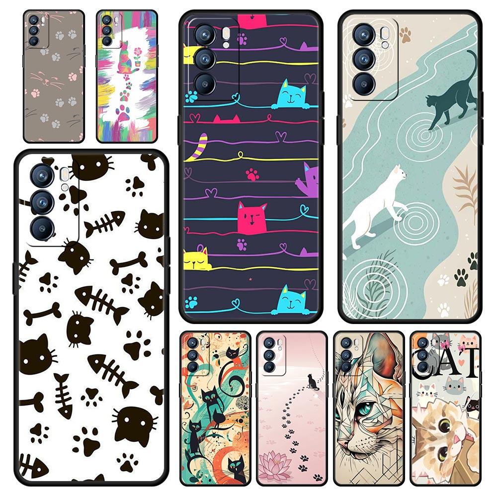Abstract Creative Cat Line Phone Case For Oppo A17 A31 A54 A57 A78 A79 A98 Find X5 X6 Reno 10 11 12 13 F Pro 5G Soft TPU Cover