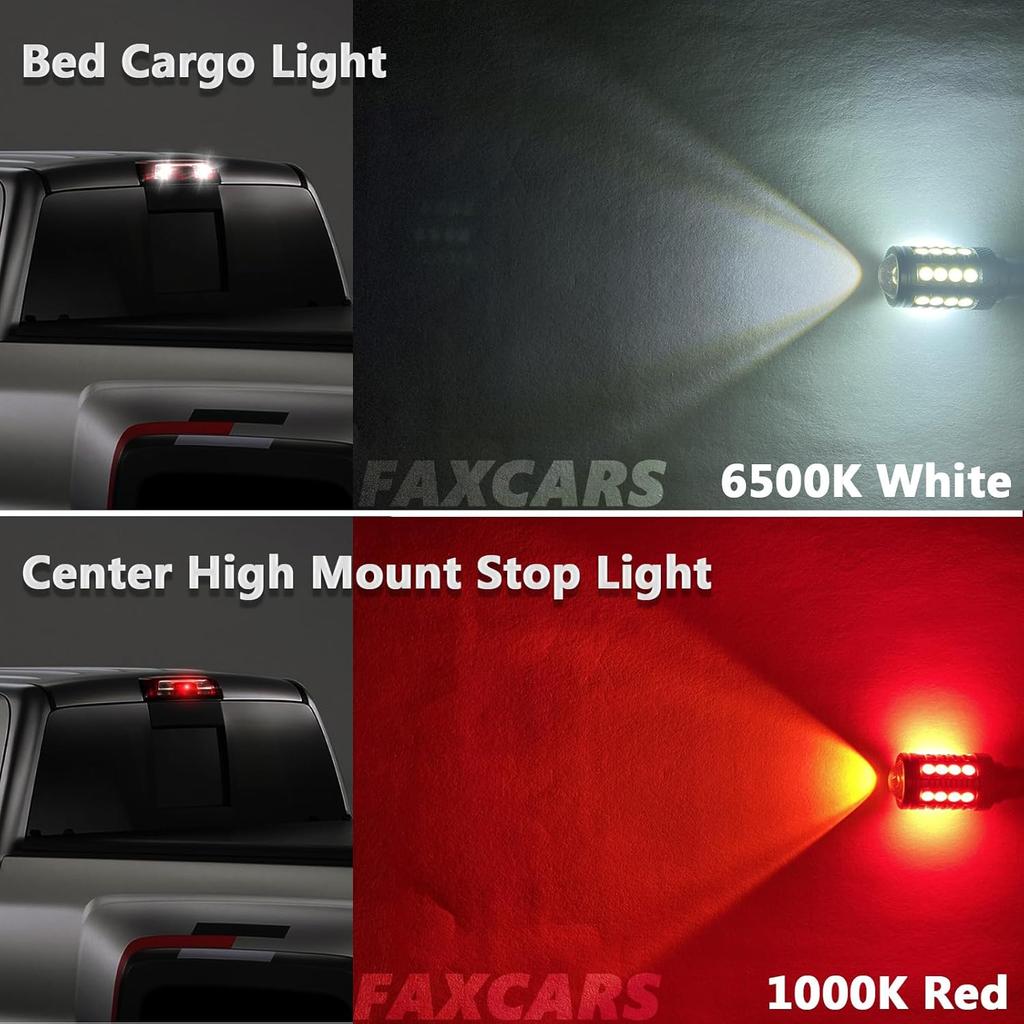 921 912 LED Bulbs Cargo Light High Mount Stop 3rd Brake Light Combo Red White for Ford F150 F250 F350 Ram Silverado Sierra 1500, CANBUS Error Free