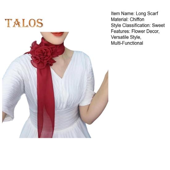 Шифоновый атласный длинный шарф с цветочным декором, дышащая универсальная пляжная шаль, защита от солнца, шифоновая шаль, повседневная одежда