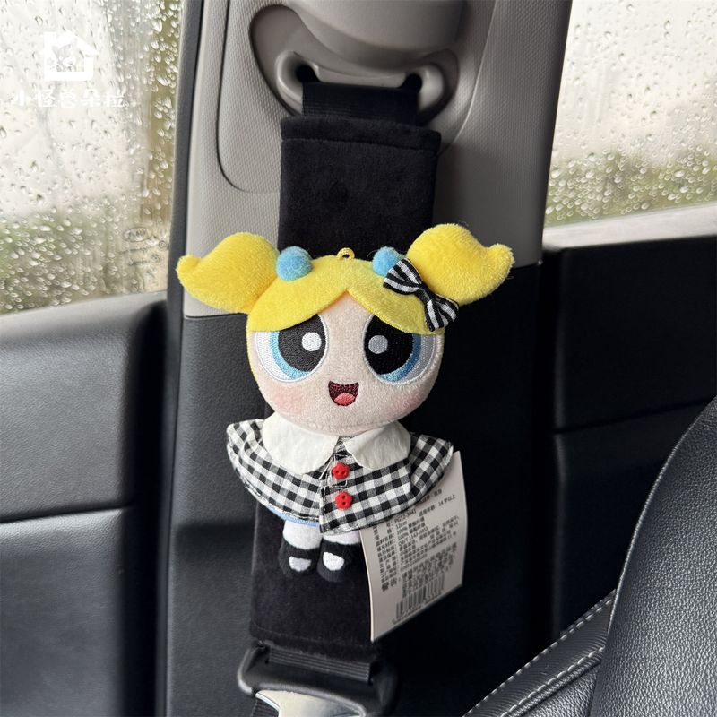 Authentic Powerpuff Girls Car Seatbelt Shoulder Pads Anti-Neck Strain Anti-Abrasion Safety Belt Doll Car Interior Accessories