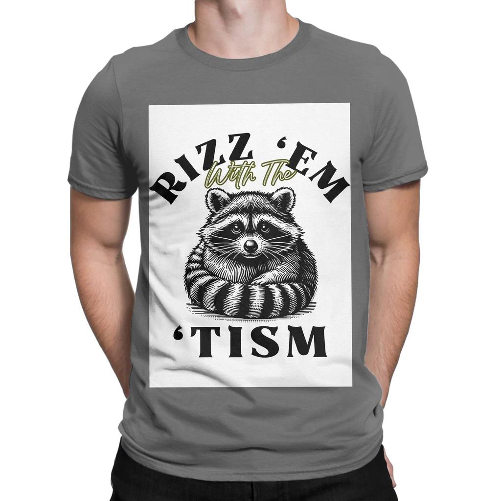 Aautism Funny Rizz Em With The Tism Autistic Racoon Graphic 100 Cotton Tshirt Aautism Racoon Tops Tees For Unisex