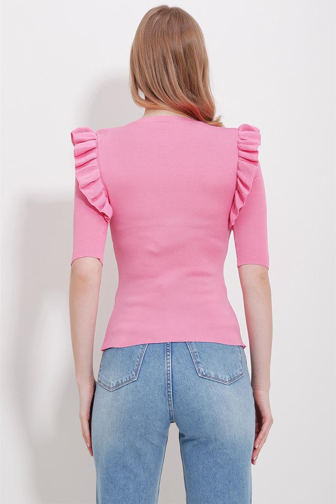 Women's Blouse New Season Fashion Black V-Neck Sleeves Ruffle Knitwear Blouse