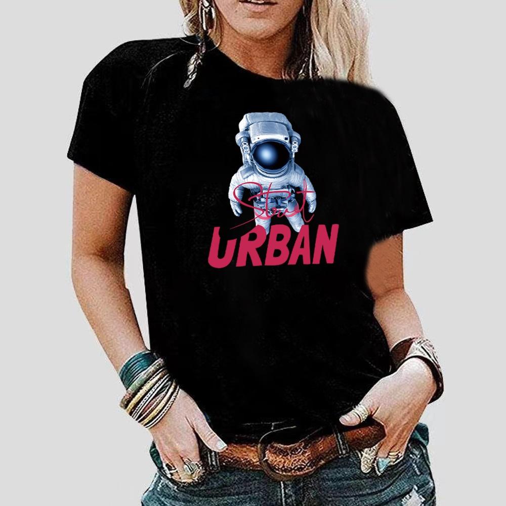 Модная летняя женская футболка с принтом астронавта, повседневная дышащая женская футболка с круглым вырезом и коротким рукавом, женская одежда, уличная одежда