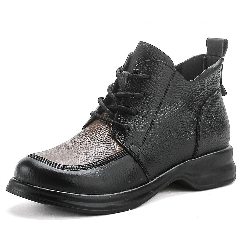 2025 г. Ботинки из натуральной коровьей кожи, женские оксфорды с меховой подкладкой, женские зимние короткие плюшевые ботильоны на шнуровке, водонепроницаемые зимние ботинки