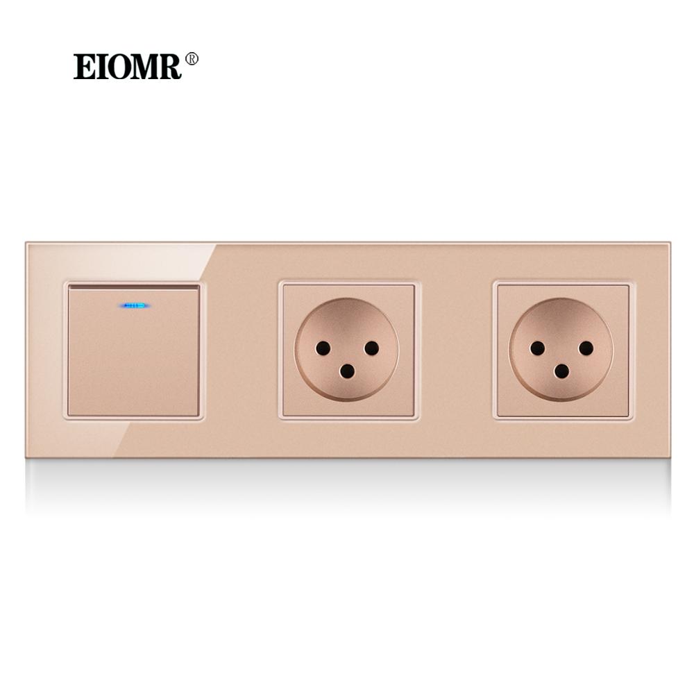 EIOMR Израиль Розетка-выключатель для стены, 16А, Панель из золотого хрустального стекла, Порт USB Type-C PD 20W для Дома, Офиса, Кухни
