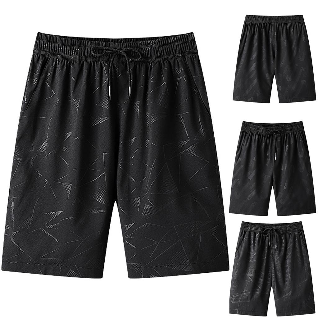 Men Summer Ice Silk Quick-Drying Elastic Sports Leisure Plus Size Beach Shorts