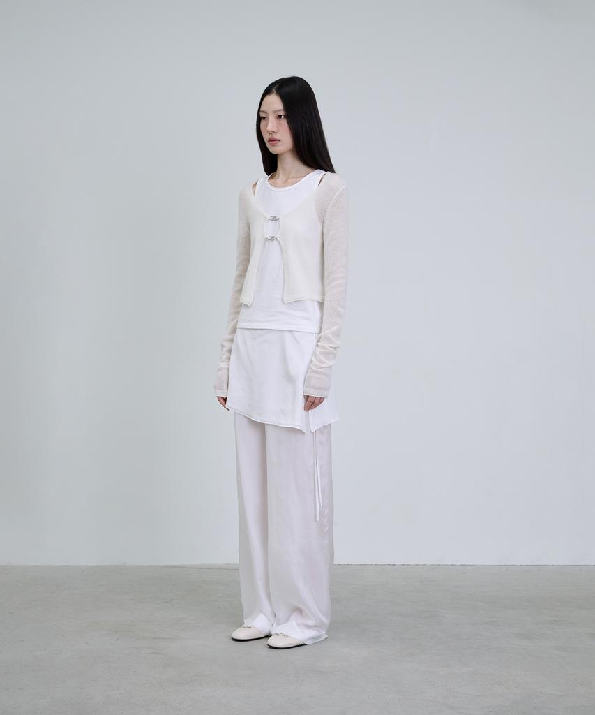 Deoaeteus Silk Skirt-Layered Pants_White