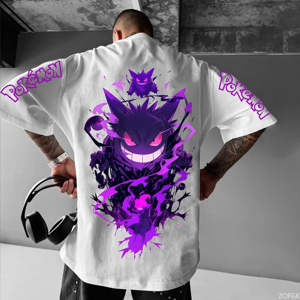 Anime Pokemon Print Oversized Men's T Shirts Summer Y2k Clothing Women's Short Sleeve Tee Cotton Casual Tops Hip-hop Streetwear