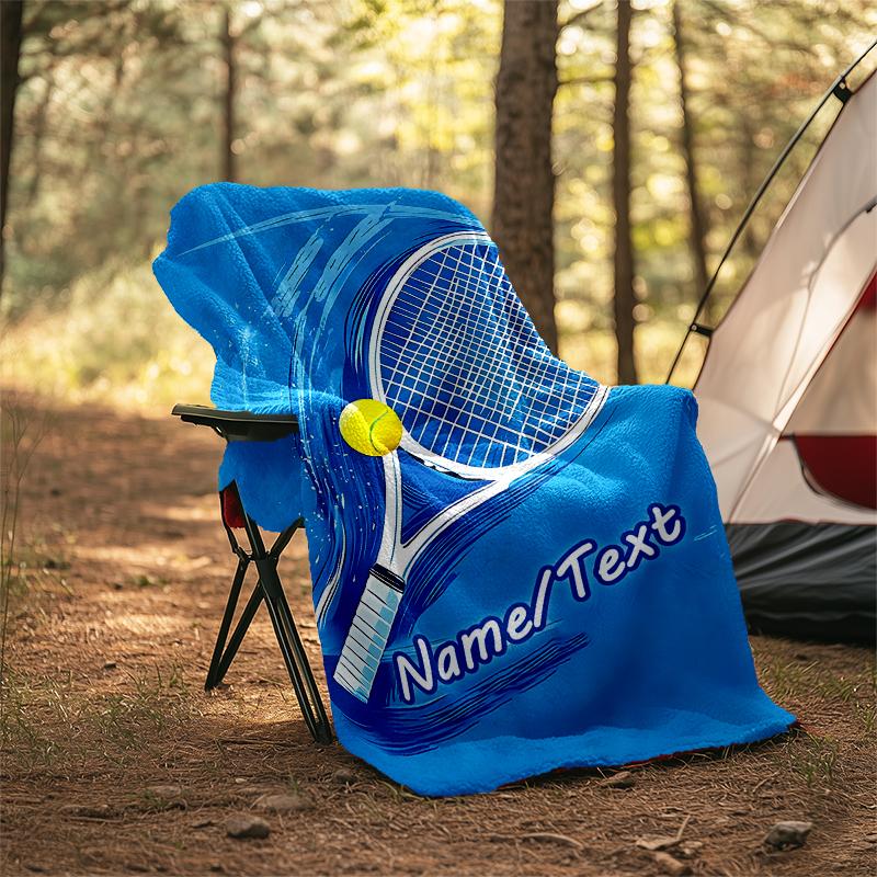 1PC Custom Name Tennis Racket Ball outdooor Flannel blankets Throw Blanket All-Season Throw Gift Bedspread for Couch, Bed, Camping Holiday Birthda
