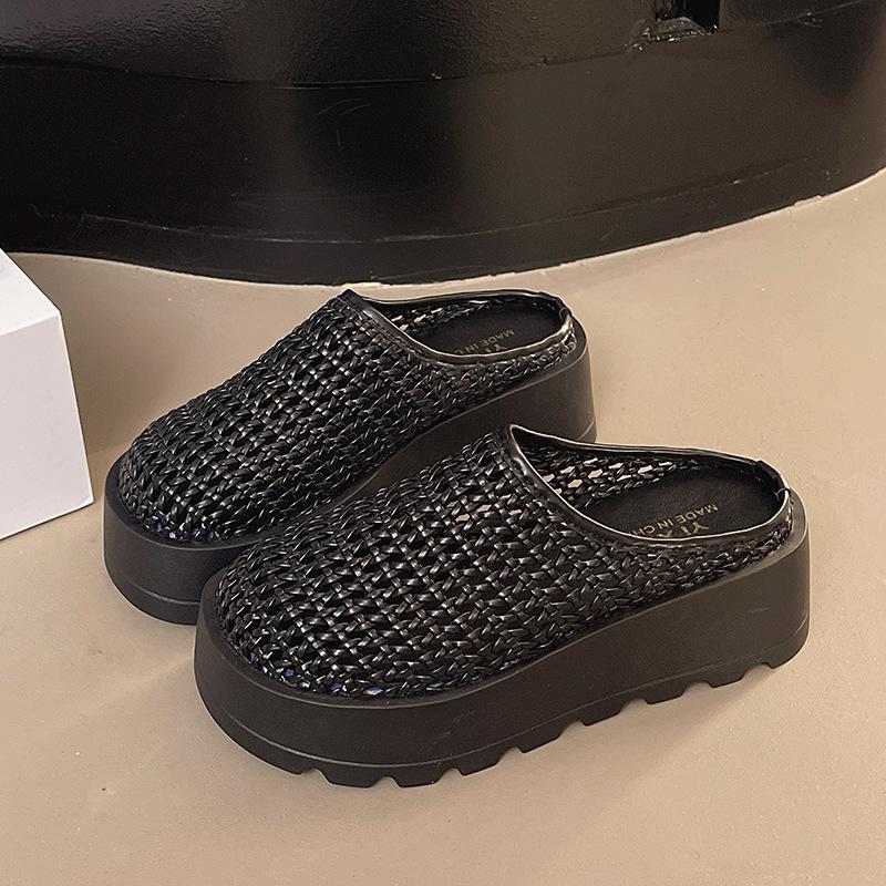 Полые плетеные тапочки-полусапожки с закрытым носком, женские, летние, 2025 новые, на небольшой платформе, с толстой подошвой, повседневные, крутые тапочки