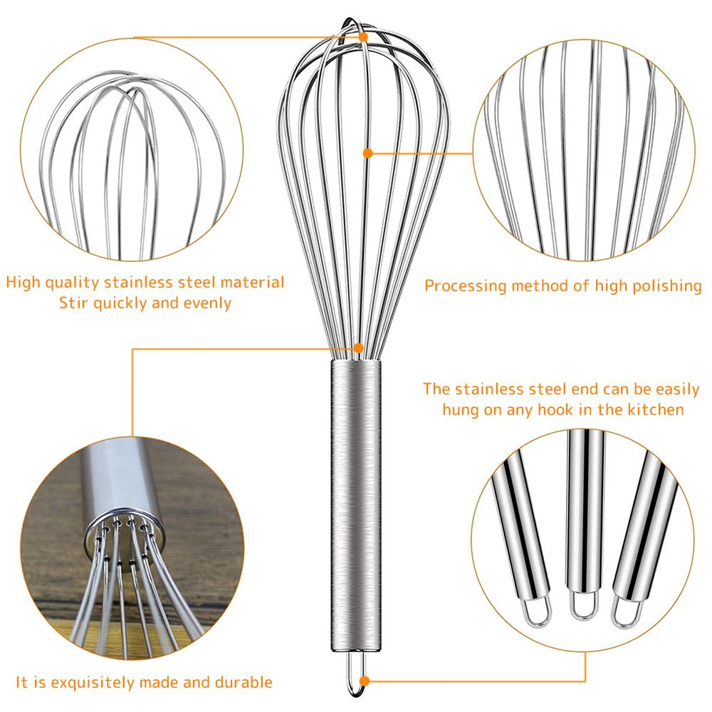 3pcs Stainless Steel Whisk Set 6 Wire Whisks 8/10/12 Inch Kitchen Balloon Whisks with Stainless Grip Manual Egg Beater Blender