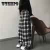 Harajuku Black and White Plaid Pants Women Summer Casual Wide Leg Trousers Korean Fashion Loose Straight Pants Y2k Bottom