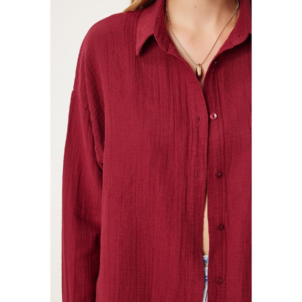 Oversize Basic Muslin Shirt Navy Blue