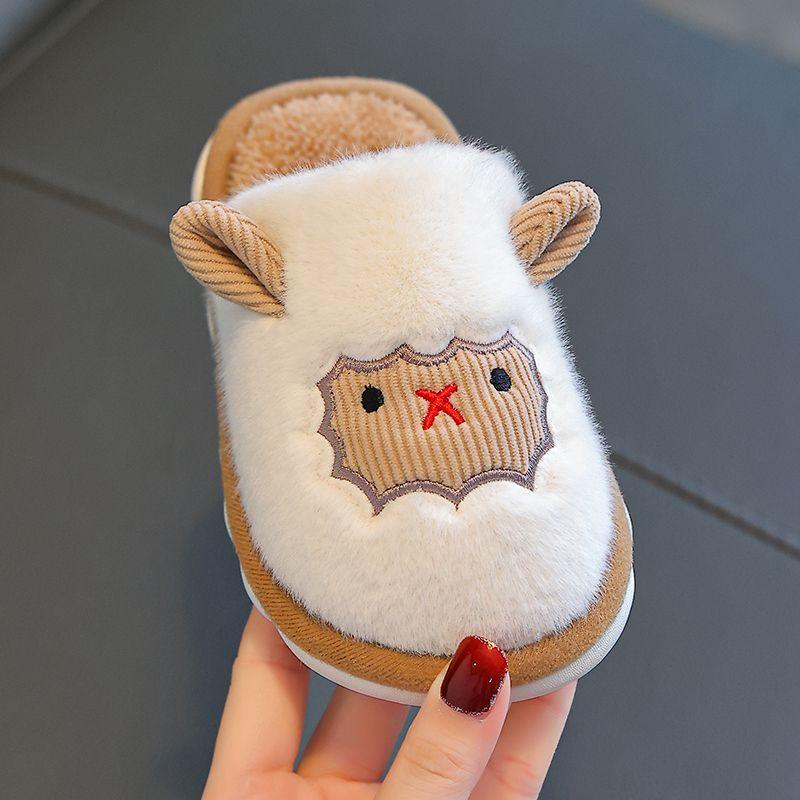 Детские хлопковые тапочки, милые домашние теплые нескользящие детские меховые тапочки с героями мультфильмов, модные домашние мягкие тапочки