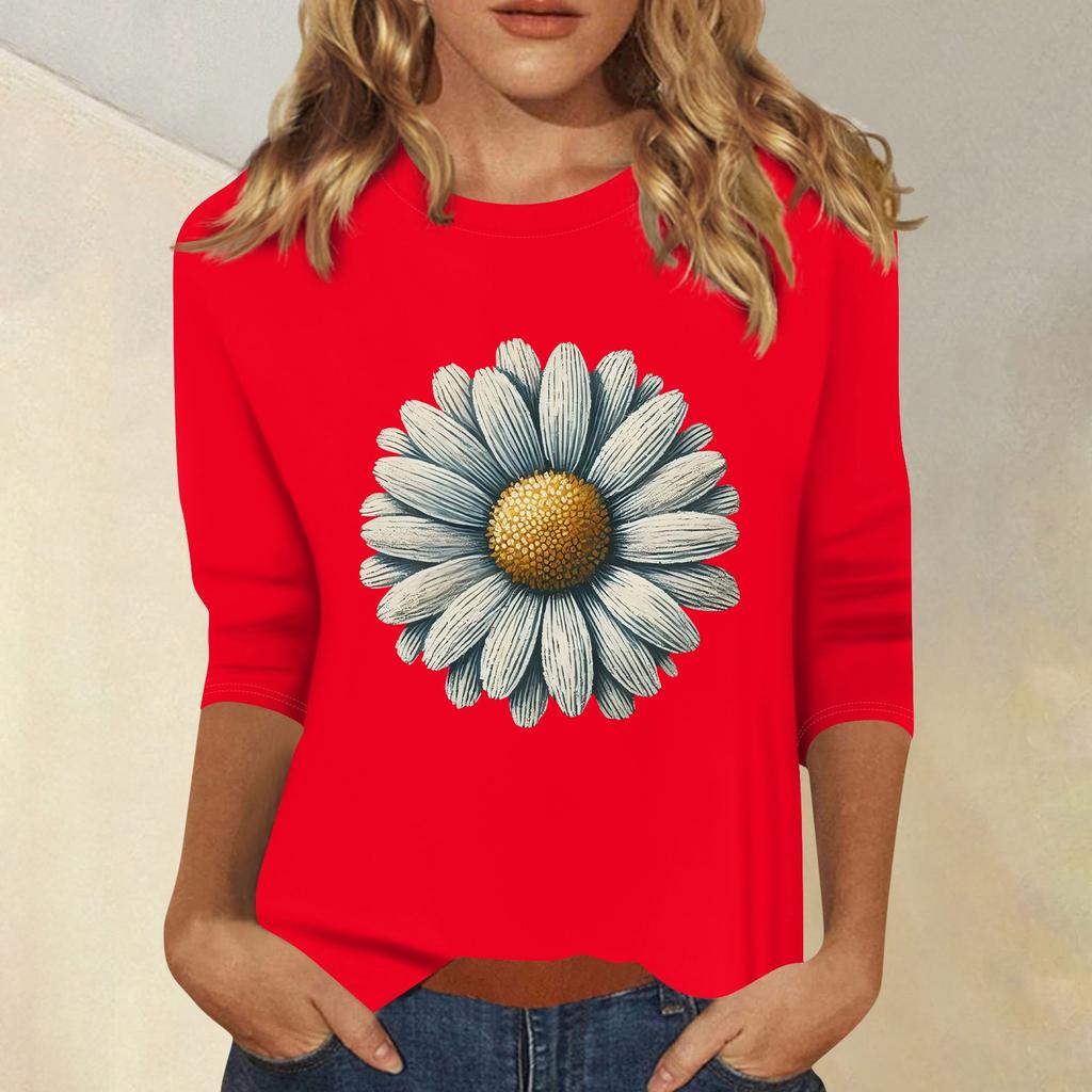 Women's Fashion Casual Printed Seven Sleeve Round Neck Top