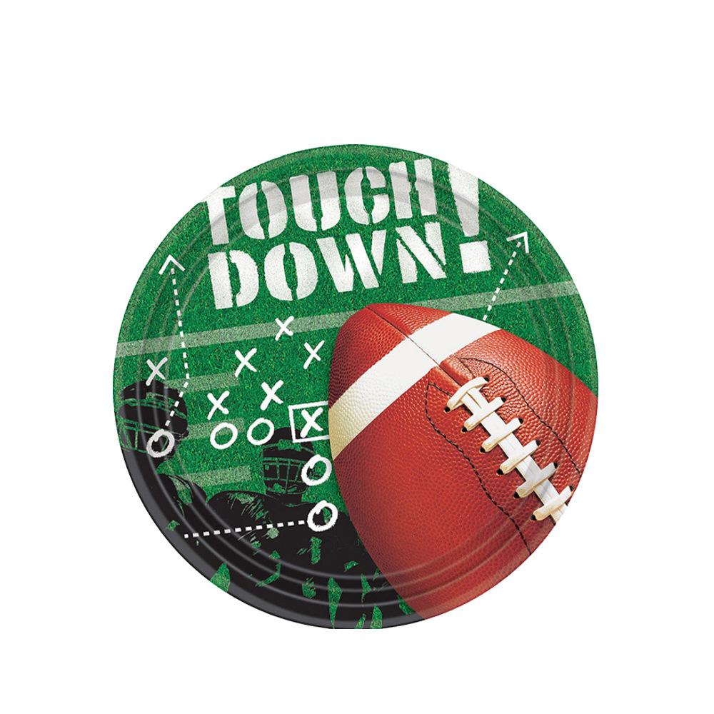 Принадлежности для дня рождения в стиле регби Одноразовая посуда Бумажные тарелки Бумажные стаканчики Бумажные салфетки Декоративная скатерть для дня рождения мальчика