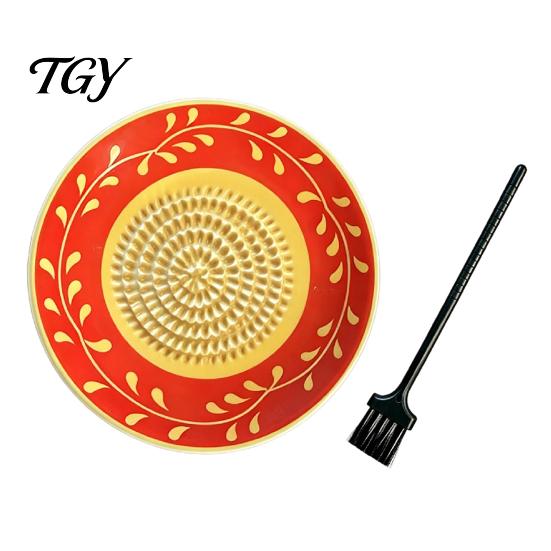 Home Cooking Seasoning Helper Ceramic Garlic Ginger Grater, 2-in-1 Manual Shredder Plate for Kitchen Cooking, Flat Spice Chopper Base Easy-Clean Tool