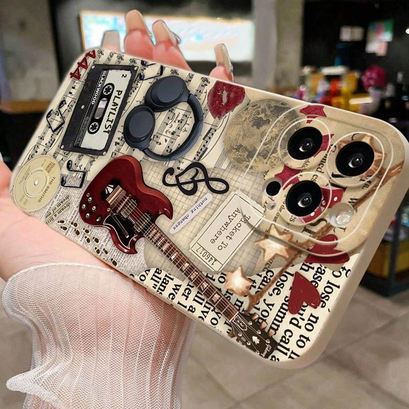 Бежевый painted perforate чехол для телефона с рисунком гитарной музыки для iPhone 17 Air 16 15 14 13 12 11 Pro Max X XS XR 7 8 Plus 16E