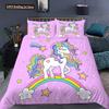 Unicorn Duvet Cover Set King Queen Size Pink 3D Print Cute Unicorn Star Rainbow Cloud For Kids Girls Boys Polyester Bedding Set