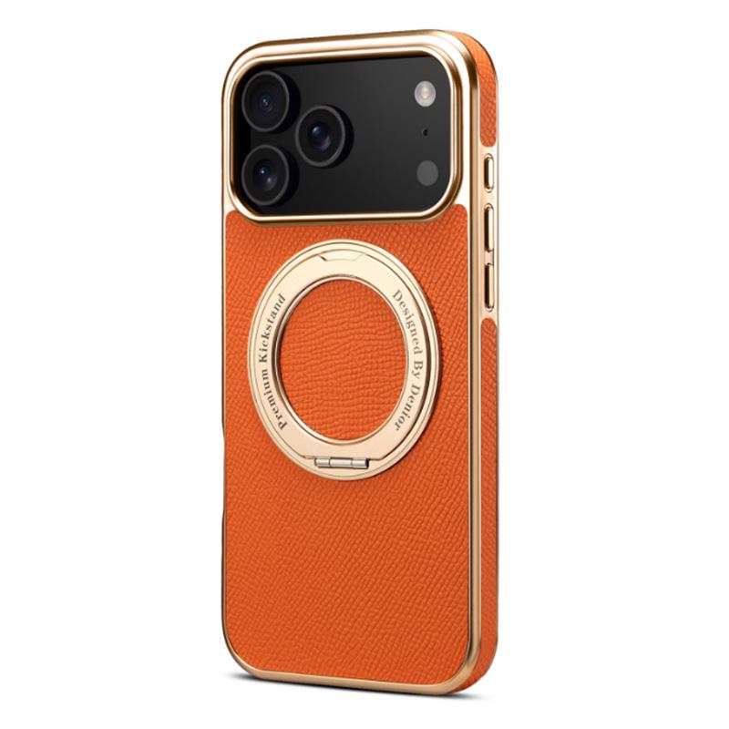 Премиальный чехол из натуральной кожи для iPhone 17 Pro Max, гальванизированный, с магнитом и подставкой