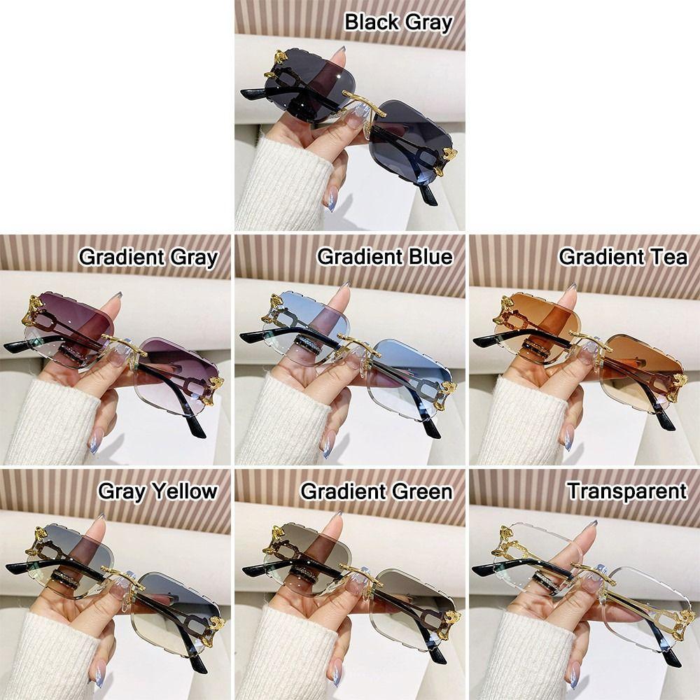 Unique Rimless Cut Edge Sunglasses Metal Temples Uv400 Rectangle Sun Glasses Retro Shades Daily Party Holiday Outdoor