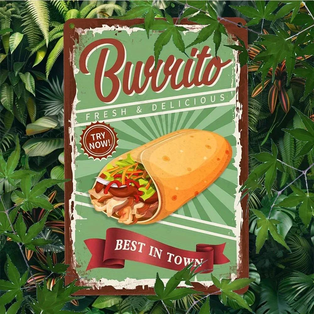 Rustic Aluminum Burrito Sign, UV Printed Wall Art. Vintage Style, Waterproof & Dustproof. Ideal for Indoor/Outdoor Home Decor.