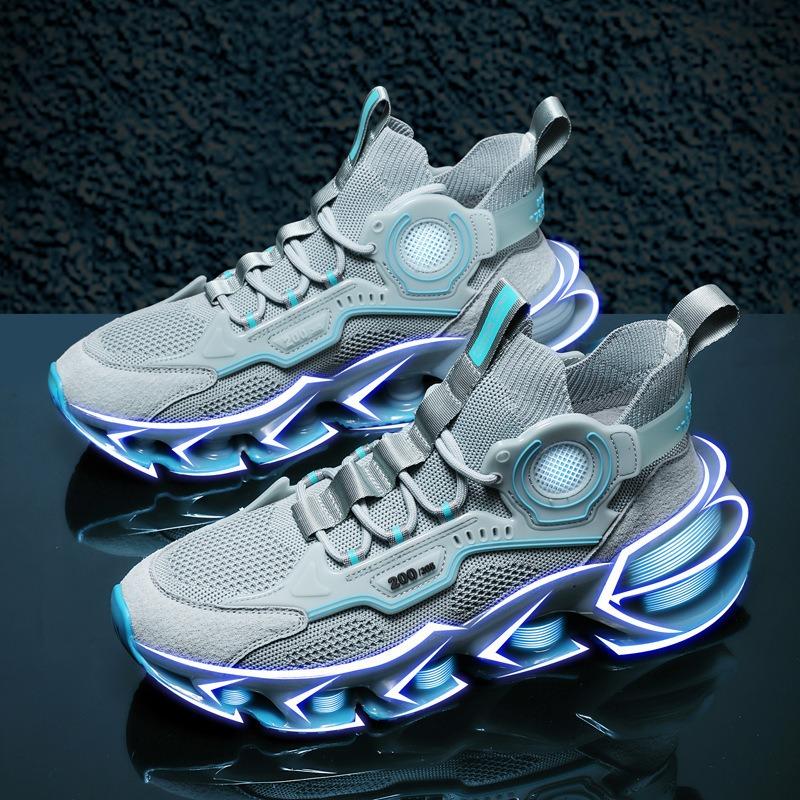 Men's High-top Blade Sole Sneakers Breathable Knit Non-slip Athletic Shoes