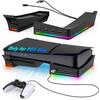 RGB Horizontal Stand Console with 14 Light Mode and 4 USB Hubs, Side Stand for PS5 Slim Disc & Digital, Base Holder with Fast Controller Charging