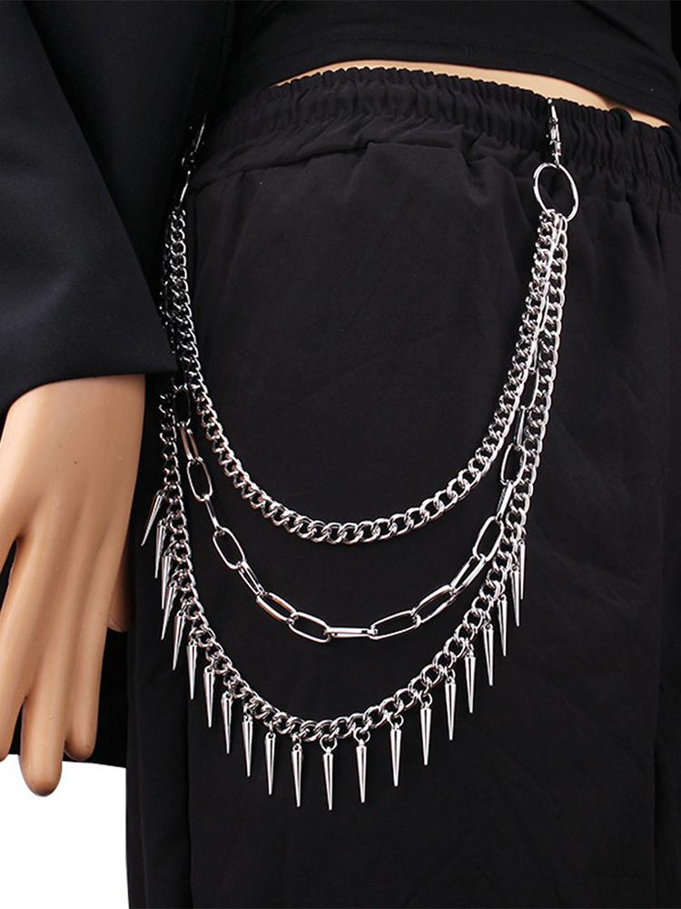 Панк-брюки, геометрическая тройная цепь, ремень-цепочка с крючком, декоративная металлическая цепь