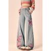 Korean Vintage Y2K Wide Leg Baggy Denim Trouser Fashion Women Casual High Waist Pants Butterfly Print Blue Straight Jeans